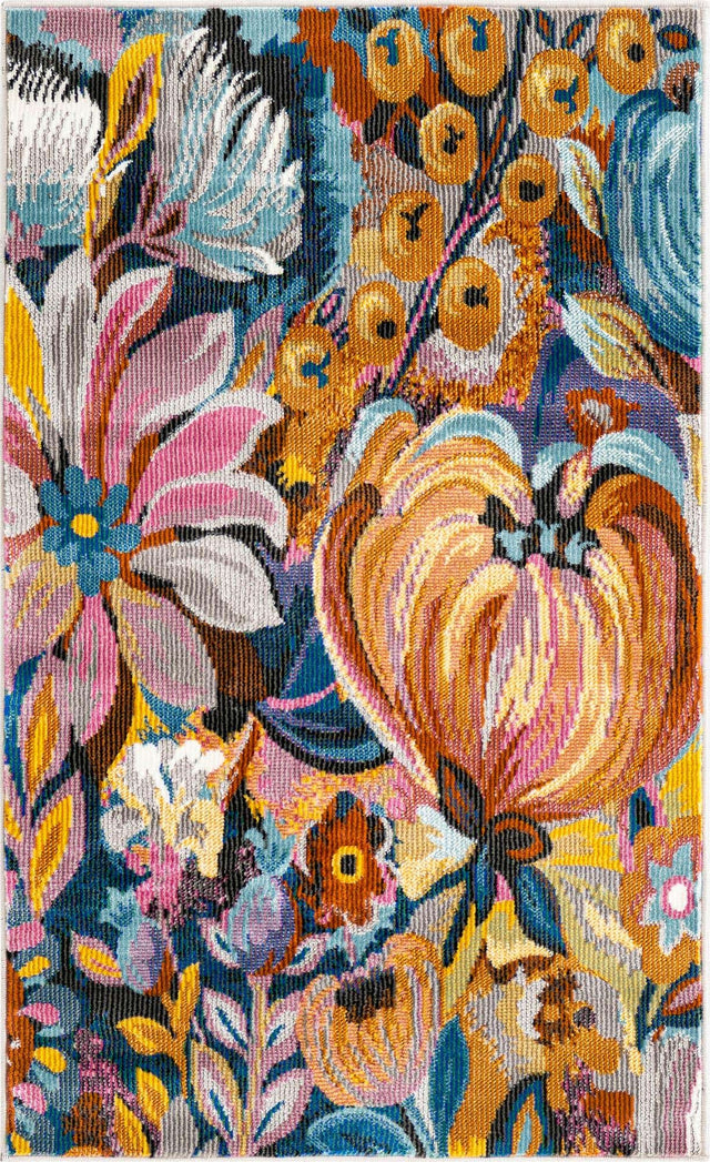 Multicolor 2' x 3' Blossom Rectangle Area Rug 100% Polypropylene With Cotton Backing Easy Clean Colorful Blooming Blossoming Flower Floral Plant Carpet for Living Dining Room Office Dorms for Sale at Rug Engine