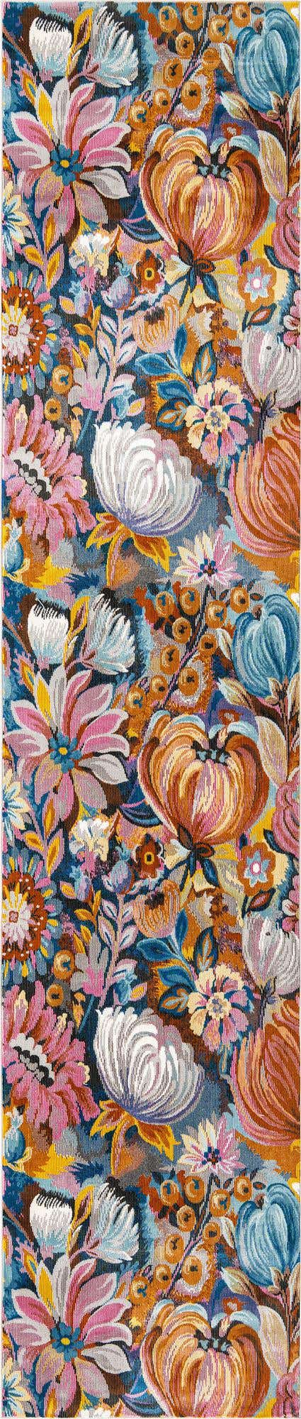 Multicolor 2' 7 x 12' Blossom Runner Area Rug 100% Polypropylene With Cotton Backing Easy Clean Colorful Blooming Blossoming Flower Floral Plant Carpet for Living Dining Room Office Dorms for Sale at Rug Engine