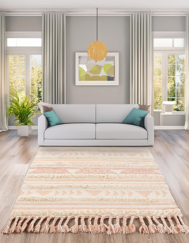 Baby Pink 3' 3 x 5' 1 Mesa Rectangle Area Rug 100% Wool Geometric All Natural Carpet for Living, Dining, Office, Bedrooms, Dorms, Kitchens for Sale at Rug Engine