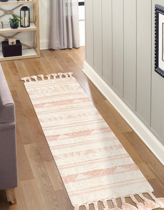 Baby Pink 2' 2 x 6' 1 Mesa Runner Area Rug 100% Wool Geometric All Natural Carpet for Living, Dining, Office, Bedrooms, Dorms, Kitchens for Sale at Rug Engine