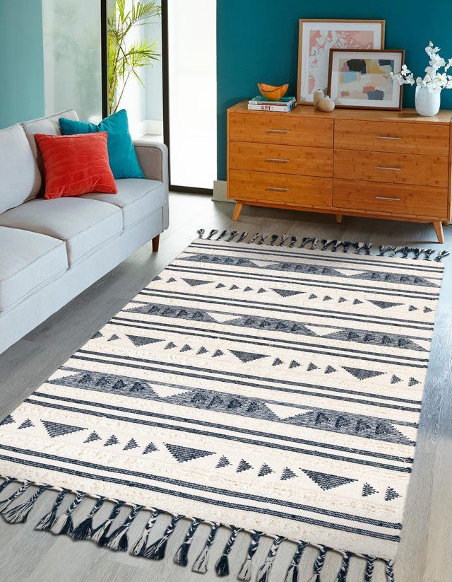 Navy Blue 6' 1 x 9' Mesa Rectangle Area Rug 100% Wool Geometric All Natural Carpet for Living, Dining, Office, Bedrooms, Dorms, Kitchens for Sale at Rug Engine