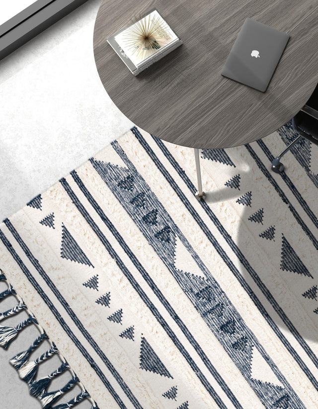 Navy Blue 2' x 3' 1 Mesa Rectangle Area Rug 100% Wool Geometric All Natural Carpet for Living, Dining, Office, Bedrooms, Dorms, Kitchens for Sale at Rug Engine