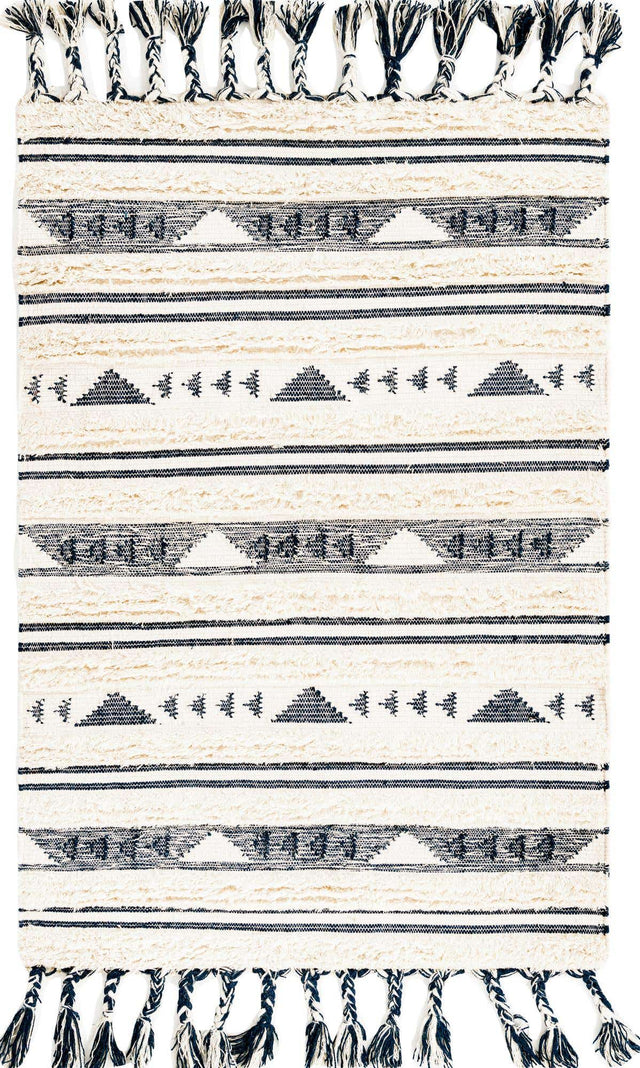 Navy Blue 4' 1 x 6' 1 Mesa Rectangle Area Rug 100% Wool Geometric All Natural Carpet for Living, Dining, Office, Bedrooms, Dorms, Kitchens for Sale at Rug Engine