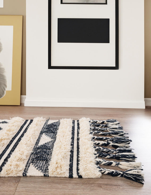 Navy Blue 2' 2 x 6' 1 Mesa Runner Area Rug 100% Wool Geometric All Natural Carpet for Living, Dining, Office, Bedrooms, Dorms, Kitchens for Sale at Rug Engine