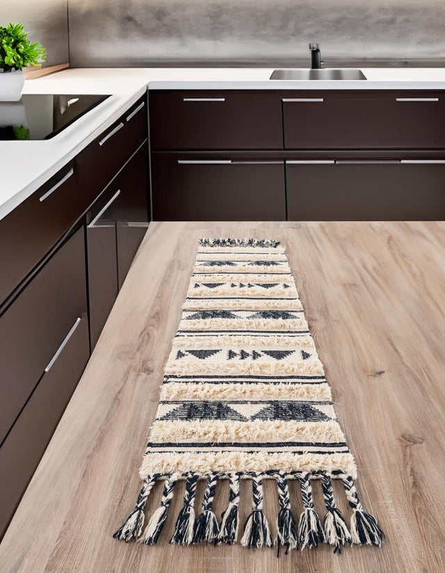 Navy Blue 2' 2 x 6' 1 Mesa Runner Area Rug 100% Wool Geometric All Natural Carpet for Living, Dining, Office, Bedrooms, Dorms, Kitchens for Sale at Rug Engine