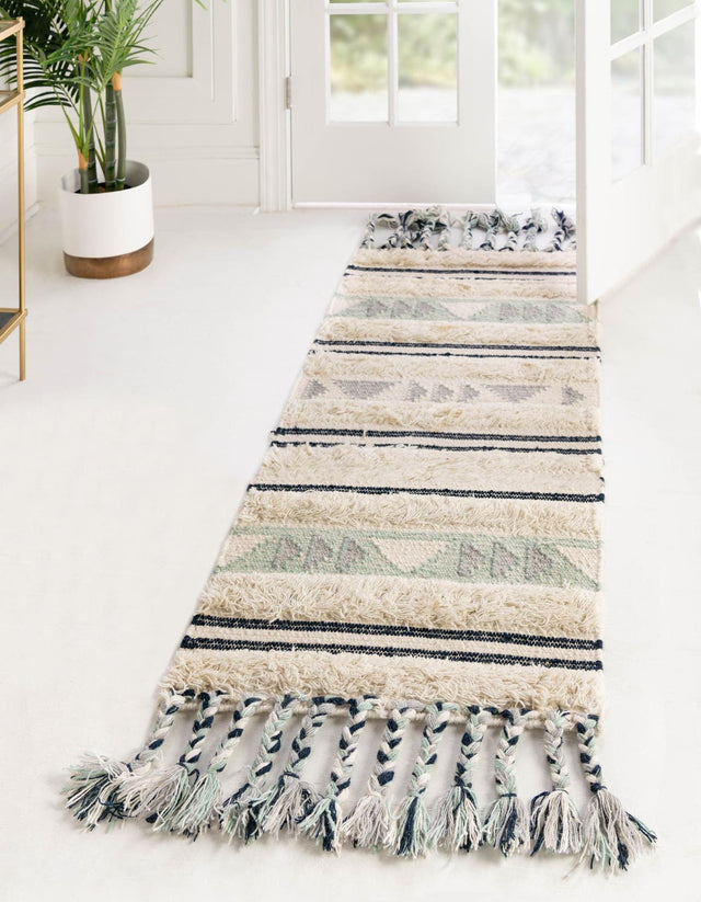 Aquamarine 2' 2 x 6' 1 Mesa Runner Area Rug 100% Wool Geometric All Natural Carpet for Living, Dining, Office, Bedrooms, Dorms, Kitchens for Sale at Rug Engine
