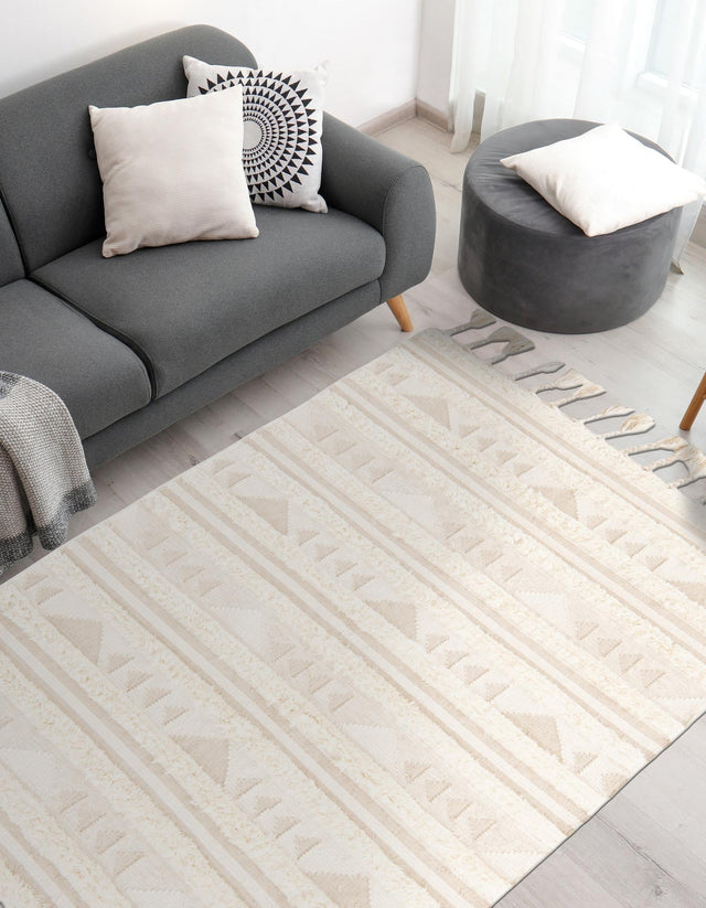 Ivory 8' x 11' Mesa Rectangle Area Rug 100% Wool Geometric All Natural Carpet for Living, Dining, Office, Bedrooms, Dorms, Kitchens for Sale at Rug Engine
