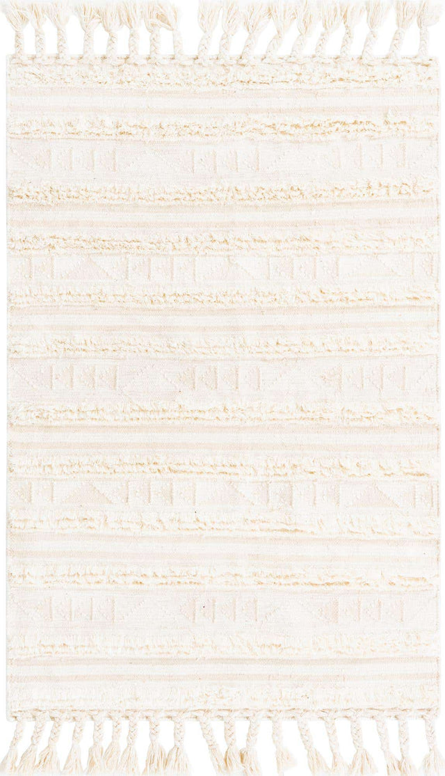 Ivory 4' 1 x 6' 1 Mesa Rectangle Area Rug 100% Wool Geometric All Natural Carpet for Living, Dining, Office, Bedrooms, Dorms, Kitchens for Sale at Rug Engine