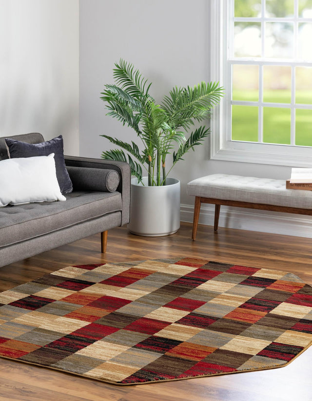 Multicolor 6' 1 x 6' 1 Barista Octagon Area Rug 100% Polypropylene Abstract Modern Geometric Carpet for Living Room Dining Office Dorm Room Decor for Sale at Rug Engine