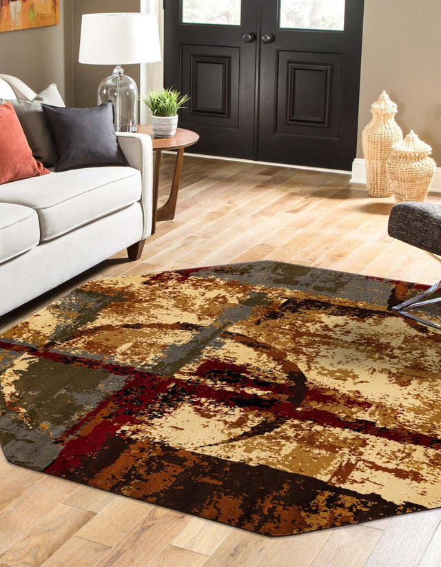 Multicolor 6' 1 x 6' 1 Barista Octagon Area Rug 100% Polypropylene Abstract Modern Geometric Carpet for Living Room Dining Office Dorm Room Decor for Sale at Rug Engine