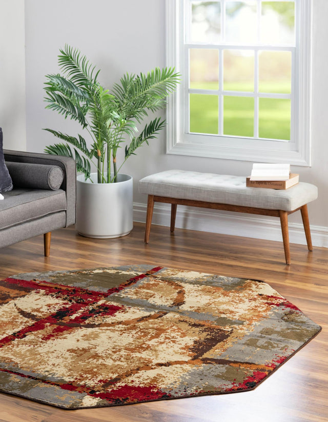 Multicolor 6' 1 x 6' 1 Barista Octagon Area Rug 100% Polypropylene Abstract Modern Geometric Carpet for Living Room Dining Office Dorm Room Decor for Sale at Rug Engine