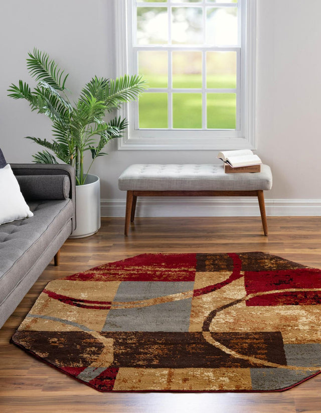 Multicolor 6' 1 x 6' 1 Barista Octagon Area Rug 100% Polypropylene Abstract Modern Geometric Carpet for Living Room Dining Office Dorm Room Decor for Sale at Rug Engine