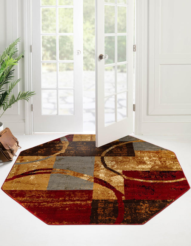 Multicolor 7' 1 x 7' 1 Barista Octagon Area Rug 100% Polypropylene Abstract Modern Geometric Carpet for Living Room Dining Office Dorm Room Decor for Sale at Rug Engine