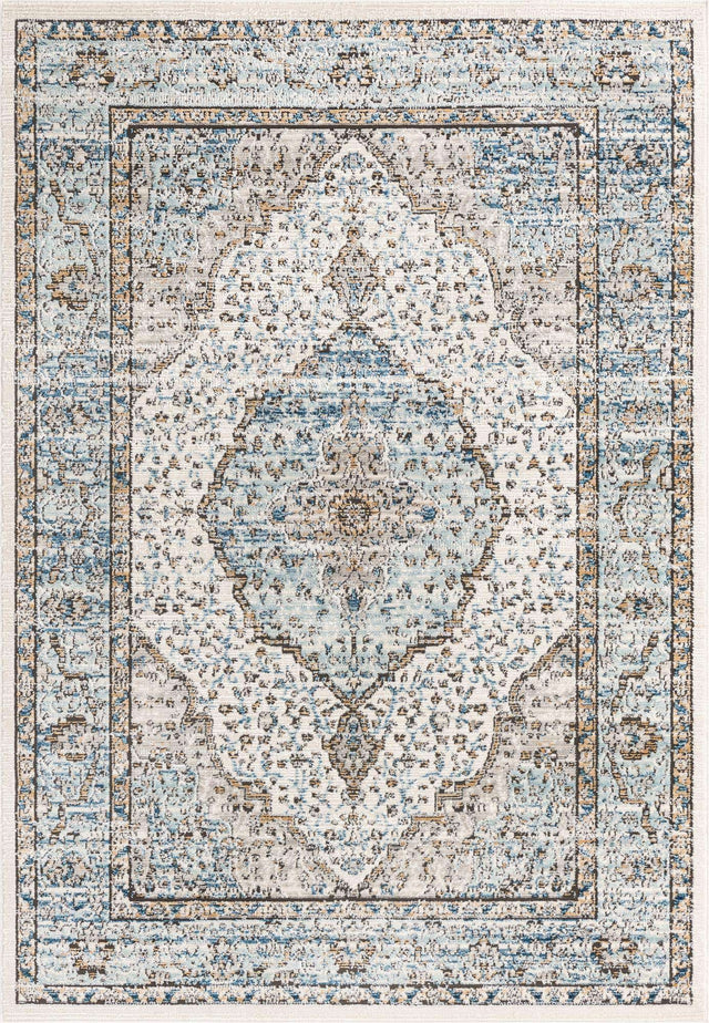 Blue 5' 3 x 8' Nyla Rectangle Area Rug 100% Polypropylene Traditional Classic Carpet for Living Room, Kitchen, Bedroom, Dining, Office for Sale at Rug Engine