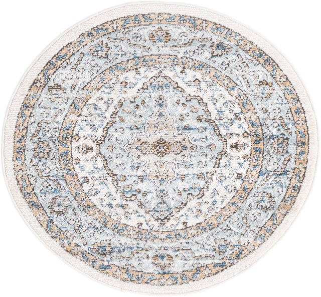 Blue 3' 3 x 3' 3 Nyla Round Area Rug 100% Polypropylene Traditional Classic Carpet for Living Room, Kitchen, Bedroom, Dining, Office for Sale at Rug Engine