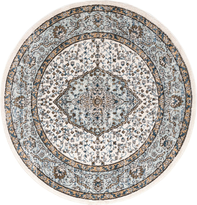 Blue 5' 3 x 5' 3 Nyla Round Area Rug 100% Polypropylene Traditional Classic Carpet for Living Room, Kitchen, Bedroom, Dining, Office for Sale at Rug Engine