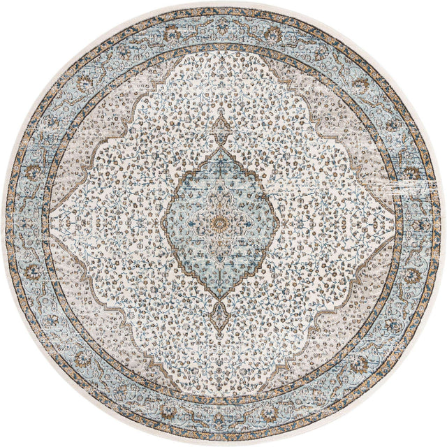 Blue 10' x 10' Nyla Round Area Rug 100% Polypropylene Traditional Classic Carpet for Living Room, Kitchen, Bedroom, Dining, Office for Sale at Rug Engine