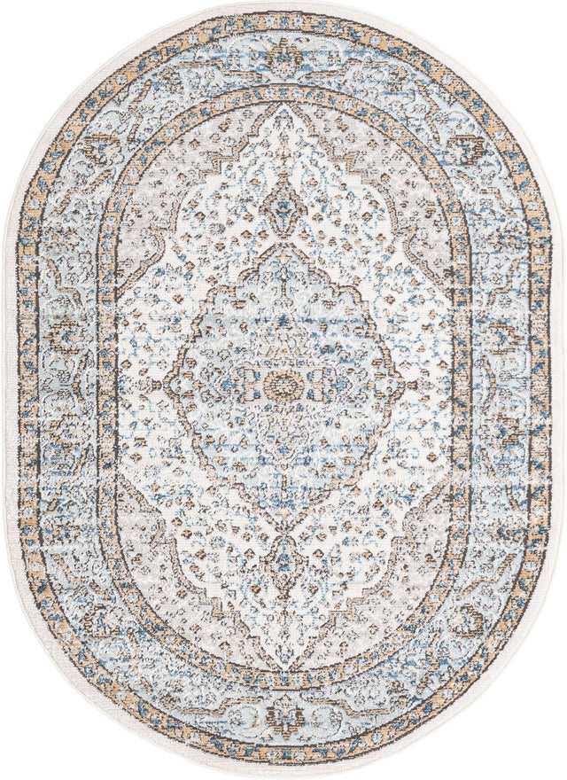 Blue 4' x 6' Nyla Oval Area Rug 100% Polypropylene Traditional Classic Carpet for Living Room, Kitchen, Bedroom, Dining, Office for Sale at Rug Engine
