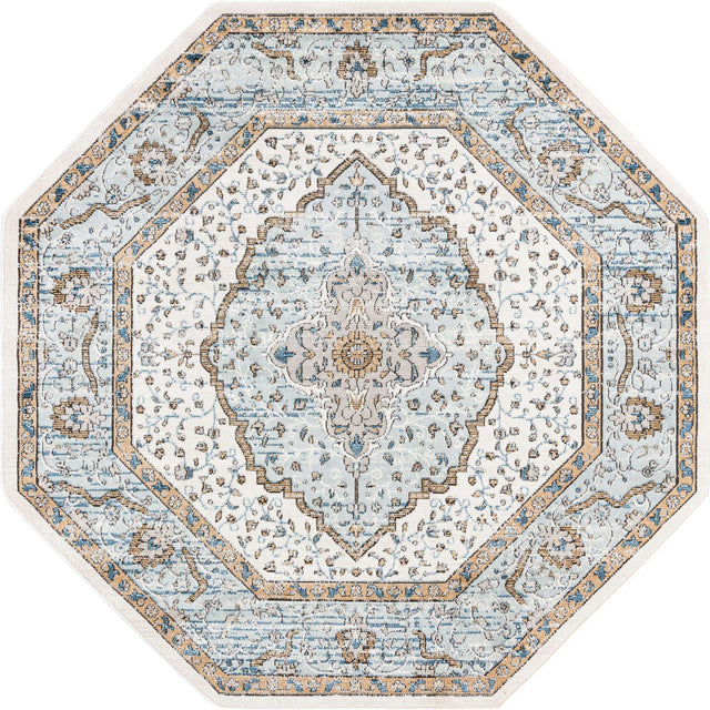Blue 7' x 7' Nyla Octagon Area Rug 100% Polypropylene Traditional Classic Carpet for Living Room, Kitchen, Bedroom, Dining, Office for Sale at Rug Engine