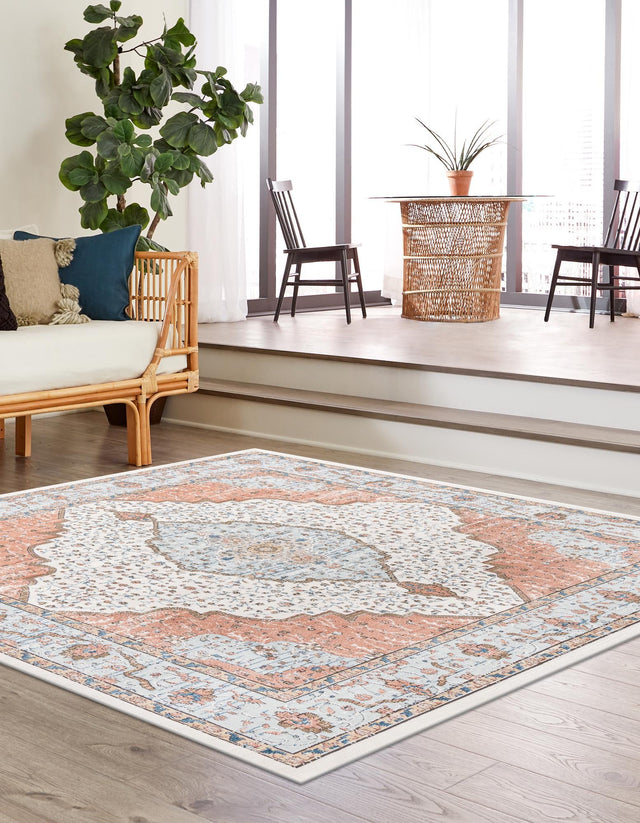 Ivory 10' x 10' Nyla Square Area Rug 100% Polypropylene Traditional Classic Carpet for Living Room, Kitchen, Bedroom, Dining, Office for Sale at Rug Engine