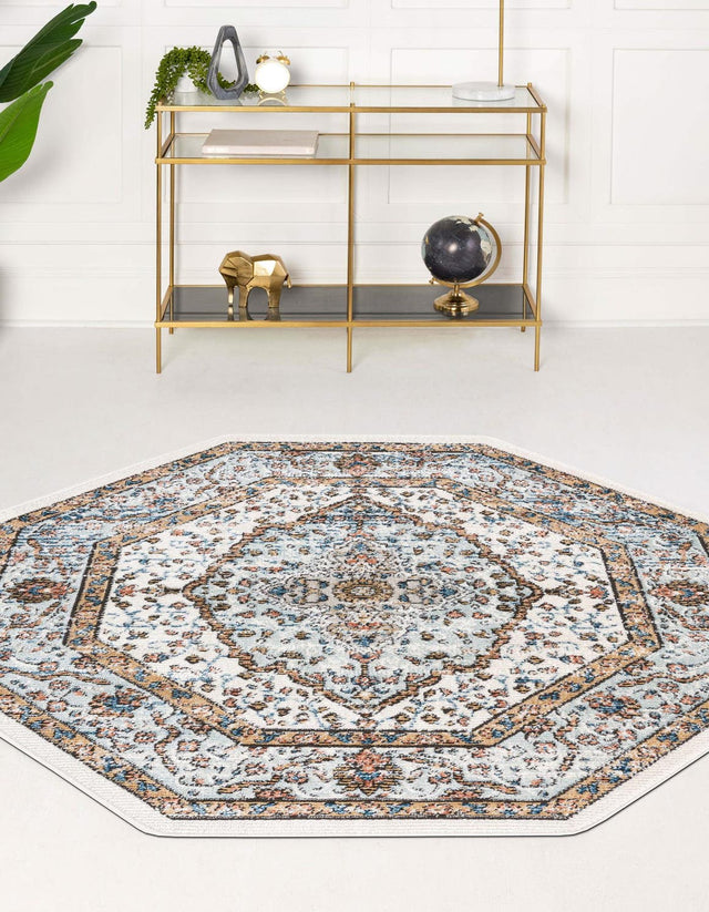 Ivory 7' x 7' Nyla Octagon Area Rug 100% Polypropylene Traditional Classic Carpet for Living Room, Kitchen, Bedroom, Dining, Office for Sale at Rug Engine
