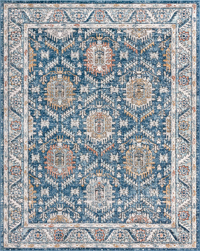 Blue 7' 10 x 10' Nyla Rectangle Area Rug 100% Polypropylene Traditional Classic Carpet for Living Room, Kitchen, Bedroom, Dining, Office for Sale at Rug Engine