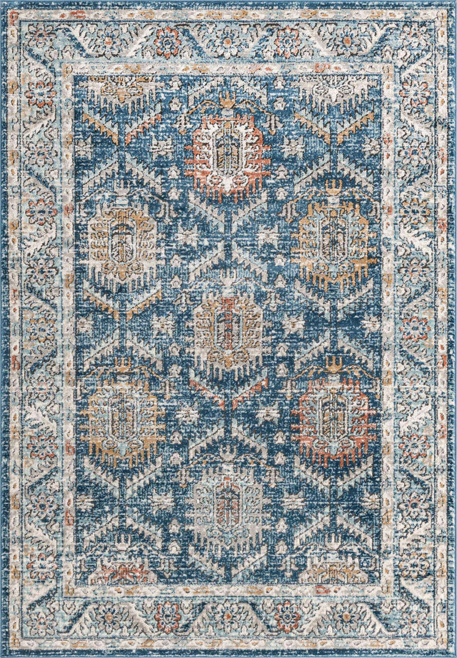 Blue 5' 3 x 8' Nyla Rectangle Area Rug 100% Polypropylene Traditional Classic Carpet for Living Room, Kitchen, Bedroom, Dining, Office for Sale at Rug Engine
