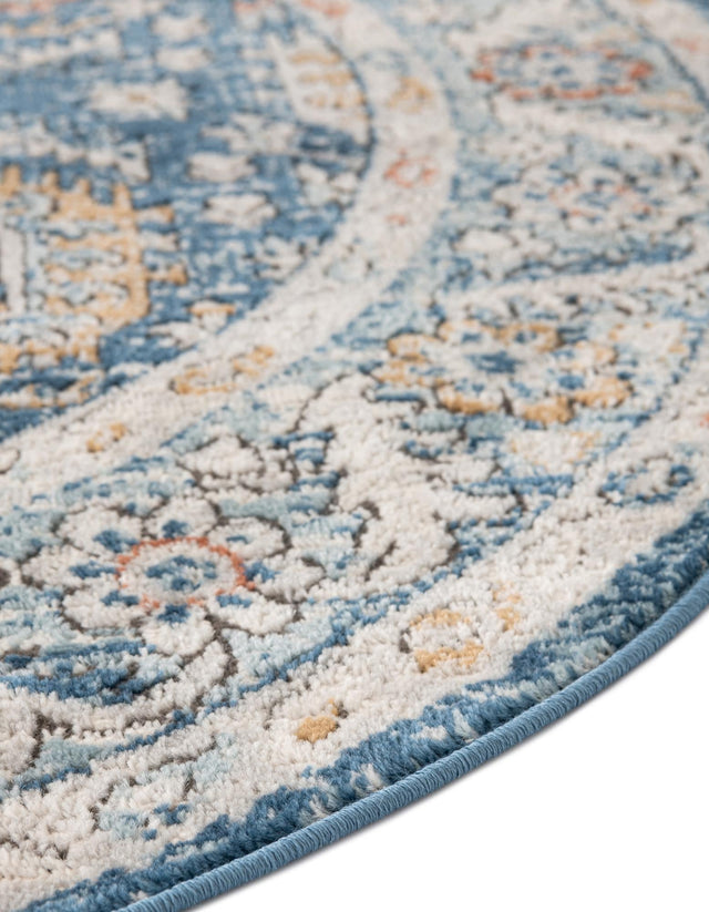 Blue 12' x 12' Nyla Round Area Rug 100% Polypropylene Traditional Classic Carpet for Living Room, Kitchen, Bedroom, Dining, Office for Sale at Rug Engine
