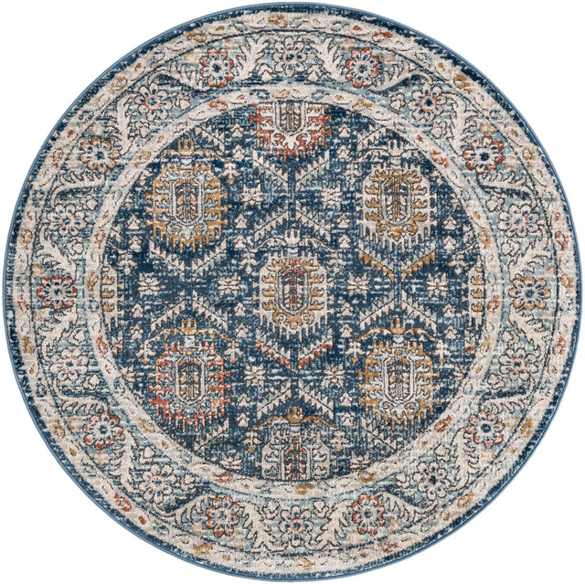 Blue 5' 3 x 5' 3 Nyla Round Area Rug 100% Polypropylene Traditional Classic Carpet for Living Room, Kitchen, Bedroom, Dining, Office for Sale at Rug Engine