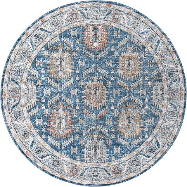 Blue 12' x 12' Nyla Round Area Rug 100% Polypropylene Traditional Classic Carpet for Living Room, Kitchen, Bedroom, Dining, Office for Sale at Rug Engine