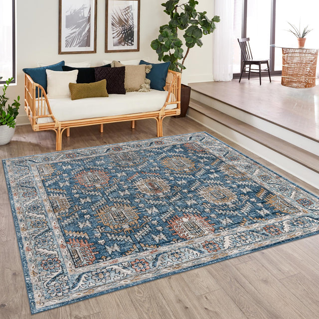 Blue 10' x 10' Nyla Square Area Rug 100% Polypropylene Traditional Classic Carpet for Living Room, Kitchen, Bedroom, Dining, Office for Sale at Rug Engine