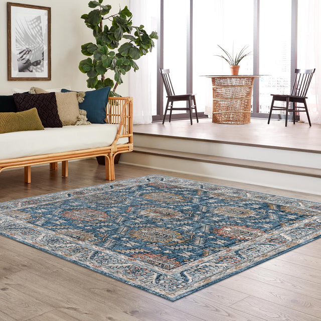 Blue 10' x 10' Nyla Square Area Rug 100% Polypropylene Traditional Classic Carpet for Living Room, Kitchen, Bedroom, Dining, Office for Sale at Rug Engine