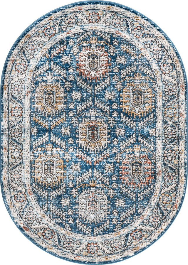 Blue 4' x 6' Nyla Oval Area Rug 100% Polypropylene Traditional Classic Carpet for Living Room, Kitchen, Bedroom, Dining, Office for Sale at Rug Engine