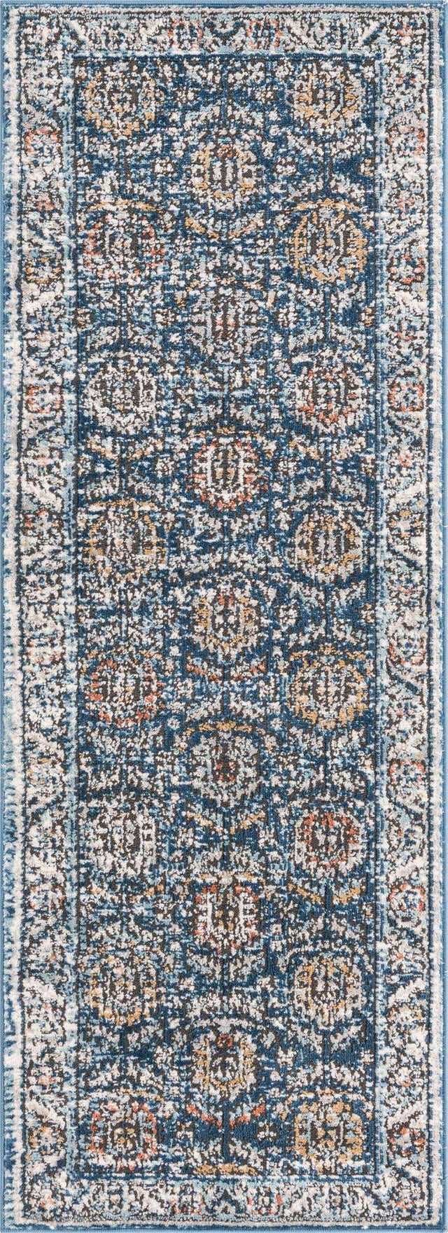 Blue 2' x 6' Nyla Runner Area Rug 100% Polypropylene Traditional Classic Carpet for Living Room, Kitchen, Bedroom, Dining, Office for Sale at Rug Engine