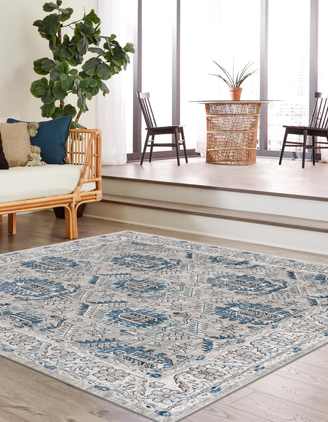 Gray 10' x 10' Nyla Square Area Rug 100% Polypropylene Traditional Classic Carpet for Living Room, Kitchen, Bedroom, Dining, Office for Sale at Rug Engine