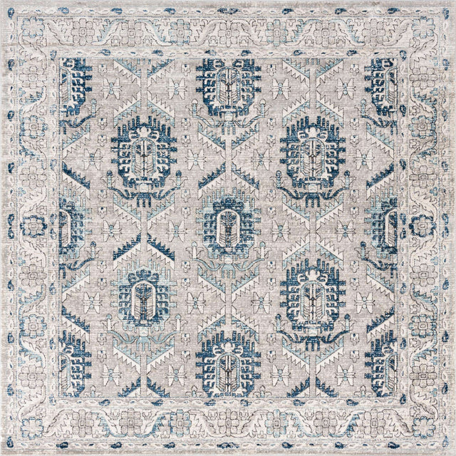 Gray 11' 10 x 11' 10 Nyla Square Area Rug 100% Polypropylene Traditional Classic Carpet for Living Room, Kitchen, Bedroom, Dining, Office for Sale at Rug Engine