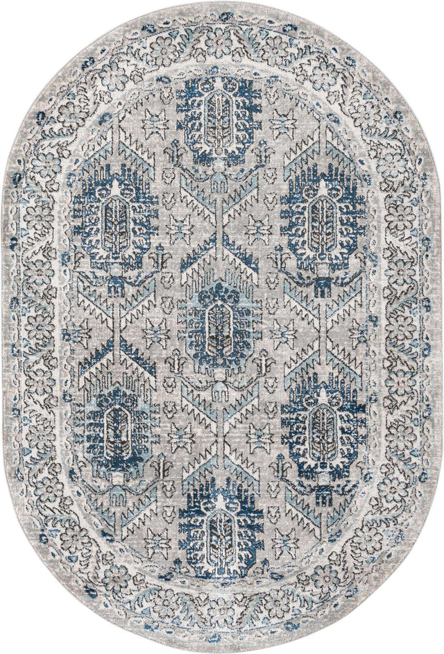 Gray 5' 3 x 8' Nyla Oval Area Rug 100% Polypropylene Traditional Classic Carpet for Living Room, Kitchen, Bedroom, Dining, Office for Sale at Rug Engine