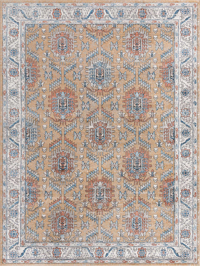 Mustard Yellow 10' x 14' Nyla Rectangle Area Rug 100% Polypropylene Traditional Classic Carpet for Living Room, Kitchen, Bedroom, Dining, Office for Sale at Rug Engine