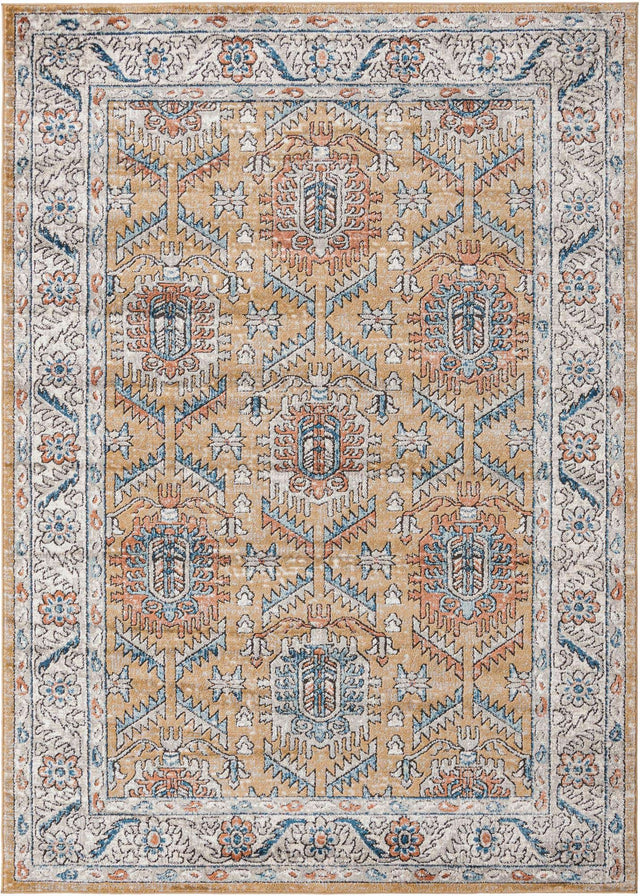 Mustard Yellow 6' x 9' Nyla Rectangle Area Rug 100% Polypropylene Traditional Classic Carpet for Living Room, Kitchen, Bedroom, Dining, Office for Sale at Rug Engine