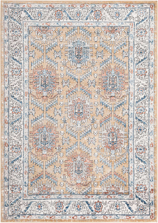 Mustard Yellow 5' 3 x 8' Nyla Rectangle Area Rug 100% Polypropylene Traditional Classic Carpet for Living Room, Kitchen, Bedroom, Dining, Office for Sale at Rug Engine