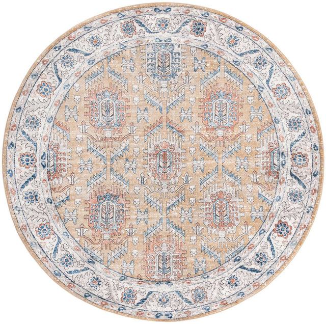 Mustard Yellow 10' x 10' Nyla Round Area Rug 100% Polypropylene Traditional Classic Carpet for Living Room, Kitchen, Bedroom, Dining, Office for Sale at Rug Engine