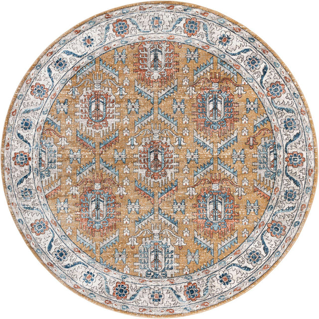Mustard Yellow 12' x 12' Nyla Round Area Rug 100% Polypropylene Traditional Classic Carpet for Living Room, Kitchen, Bedroom, Dining, Office for Sale at Rug Engine
