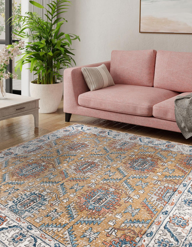 Mustard Yellow 11' 10 x 11' 10 Nyla Square Area Rug 100% Polypropylene Traditional Classic Carpet for Living Room, Kitchen, Bedroom, Dining, Office for Sale at Rug Engine