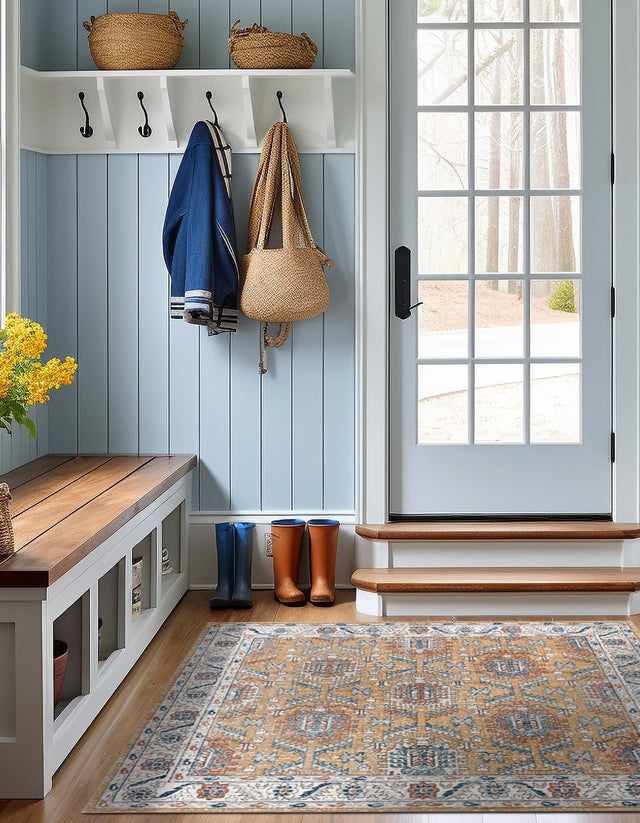 Mustard Yellow 10' x 10' Nyla Square Area Rug 100% Polypropylene Traditional Classic Carpet for Living Room, Kitchen, Bedroom, Dining, Office for Sale at Rug Engine