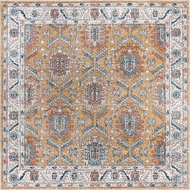 Mustard Yellow 10' x 10' Nyla Square Area Rug 100% Polypropylene Traditional Classic Carpet for Living Room, Kitchen, Bedroom, Dining, Office for Sale at Rug Engine