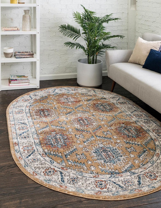 Mustard Yellow 7' 10 x 10' Nyla Oval Area Rug 100% Polypropylene Traditional Classic Carpet for Living Room, Kitchen, Bedroom, Dining, Office for Sale at Rug Engine