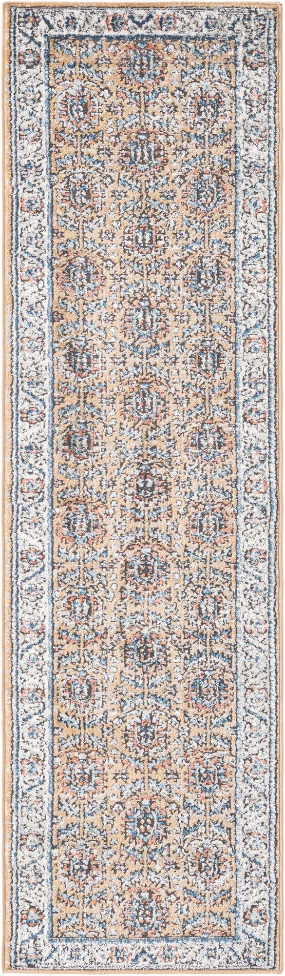 Mustard Yellow 2' x 8' Nyla Runner Area Rug 100% Polypropylene Traditional Classic Carpet for Living Room, Kitchen, Bedroom, Dining, Office for Sale at Rug Engine