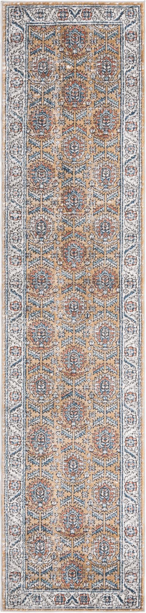 Mustard Yellow 2' 7 x 12' Nyla Runner Area Rug 100% Polypropylene Traditional Classic Carpet for Living Room, Kitchen, Bedroom, Dining, Office for Sale at Rug Engine