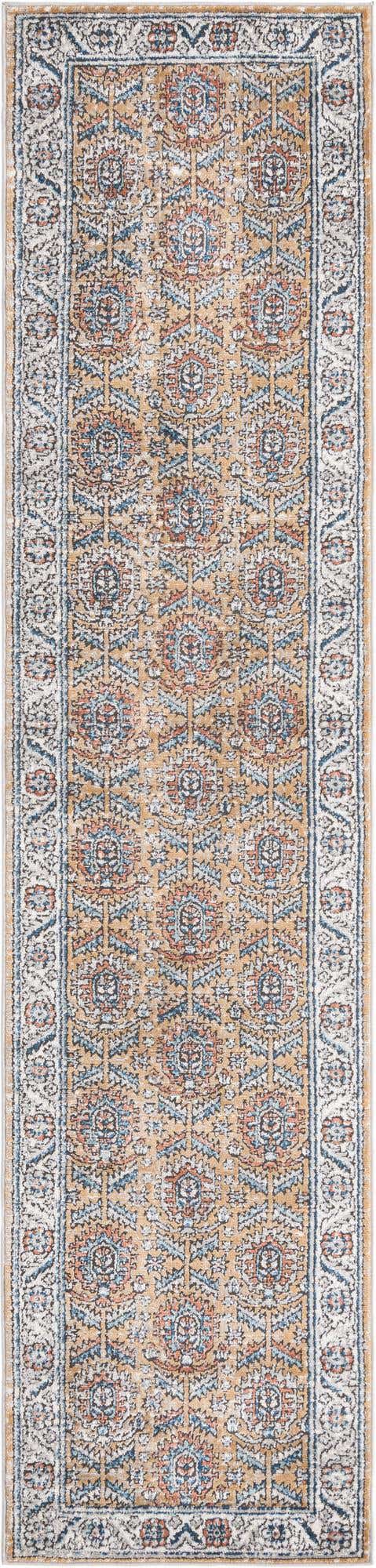 Mustard Yellow 2' 7 x 12' Nyla Runner Area Rug 100% Polypropylene Traditional Classic Carpet for Living Room, Kitchen, Bedroom, Dining, Office for Sale at Rug Engine