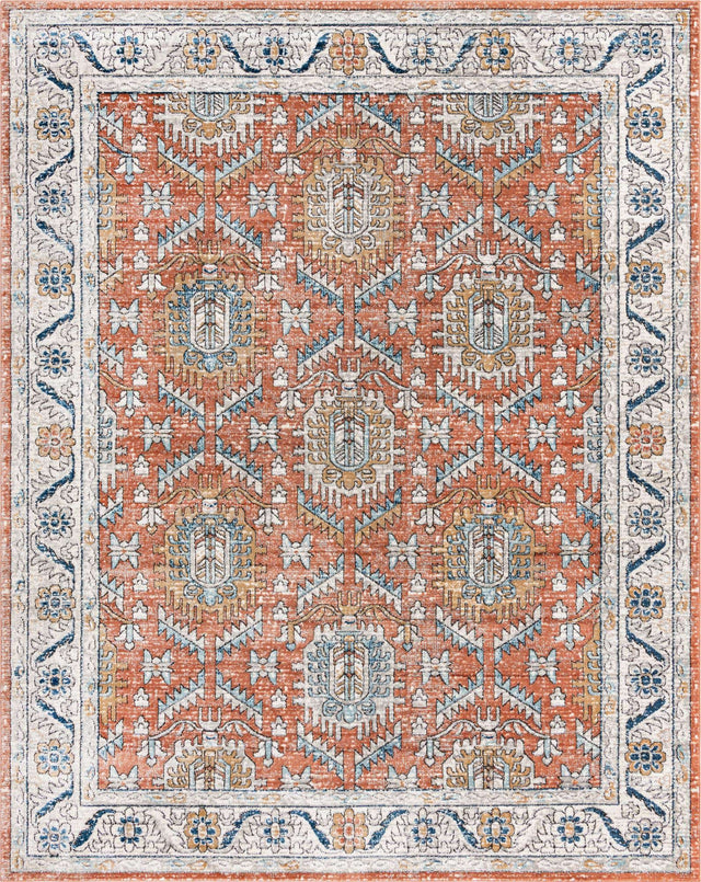 Salmon Pink 9' x 12' Nyla Rectangle Area Rug 100% Polypropylene Traditional Classic Carpet for Living Room, Kitchen, Bedroom, Dining, Office for Sale at Rug Engine